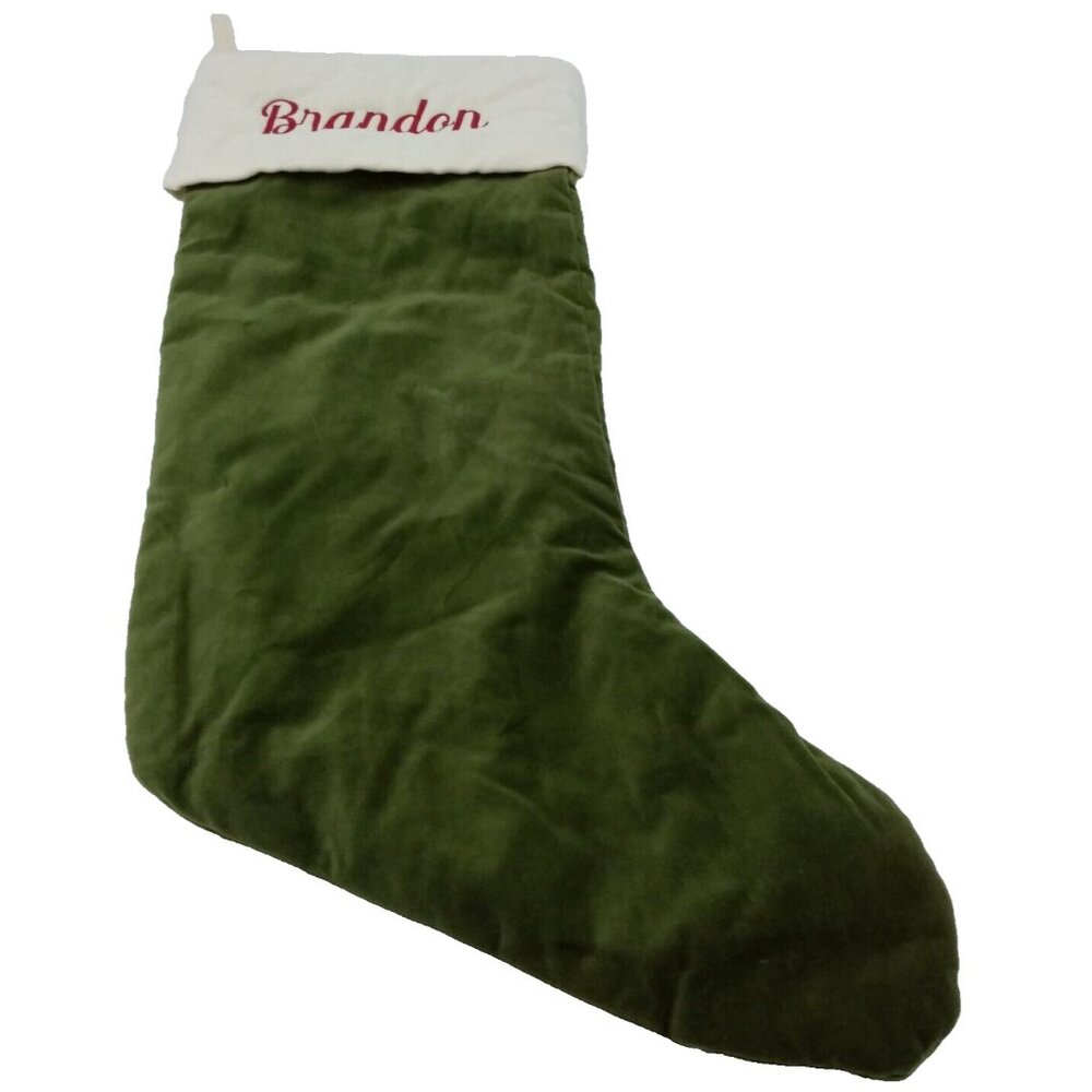 Pottery Barn Brandon Velvet Stocking Christmas Holiday Xmas Green Large 24 Inch